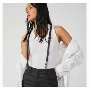 Free People Hold Me Up Suspenders Leather M/L Red Brown
